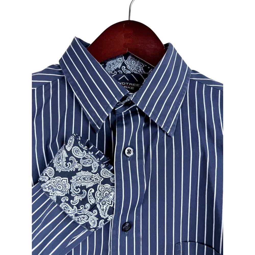 Roundtree Yorke Mens Navy Paisley Trim Dress Shirt Long Sleeve Button Up M‎